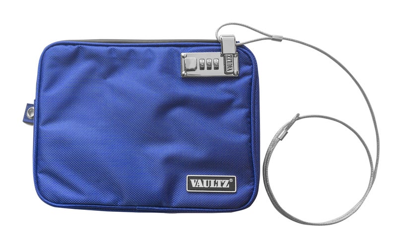 Vaultz Money Bag with Lock - Water-Resistant Combination Locking Pouch w/Tether for Cash  Pool  Beach  Bank  or Travel - 7.5 x 9 Inches  Medium  Blue - Image 1